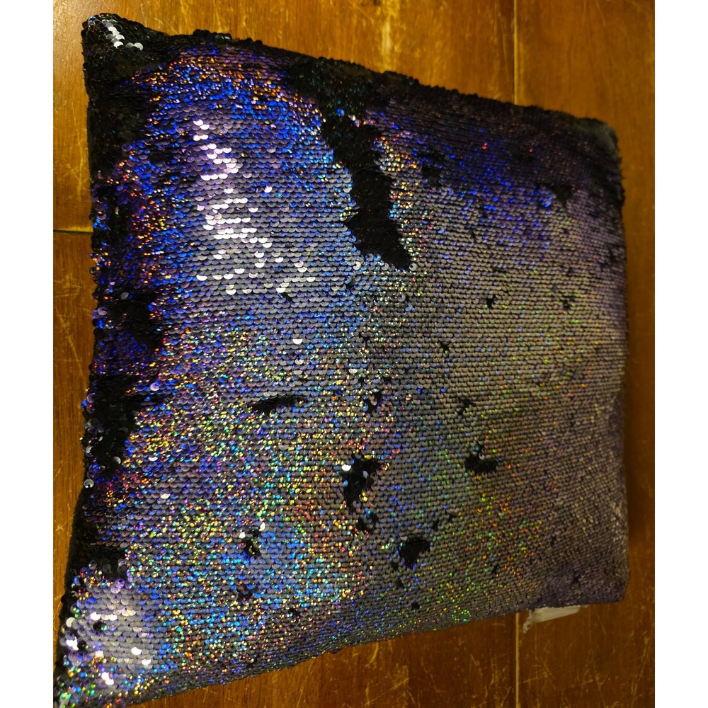 Mainstays Reversible Sequin Throw Pillow Iridescent Purple Black 16x16 Square